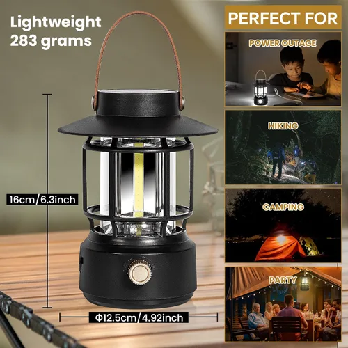 Vista 7 de Paquete de 2 faroles LED para campamento, 1000 lúmenes, linterna solar recargable con linternas laterales para emergencias, IPX5, impermeables
