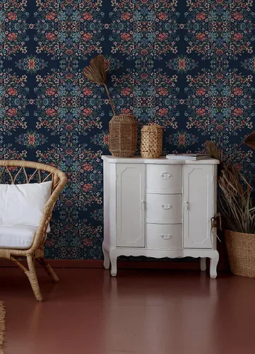 Vista 3 de RoomMates RMK12587PLW - Papel tapiz para despegar y pegar con diseño floral de medallón azul