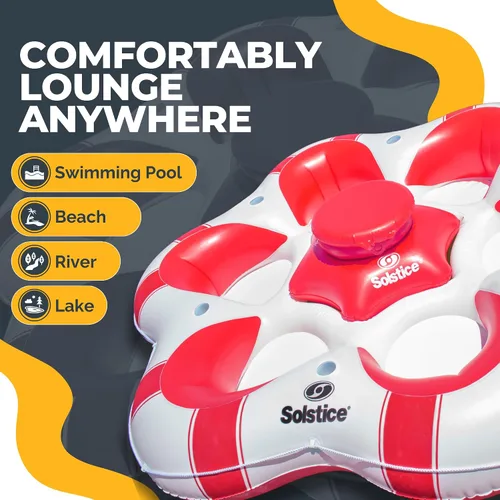 Vista 8 de SOLSTICE Super Chill - Tubo flotante inflable para 6 personas con portavasos, enfriador, parte inferior de malla, respaldo, asas de agarre