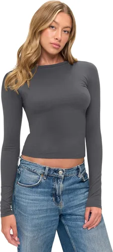 Vista 12 de Natural Uniforms Camiseta Baby Tee Crop Top de Manga Larga Y2K Súper Suave y Súper Elástica para Mujeres Blanco