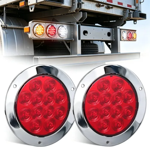 Vista 9 de Nilight Luces traseras para remolque, 2 unidades, 4 pulgadas, redondas, 12 LED, ámbar, cromado, marco, marcador, señal de giro, luz trasera