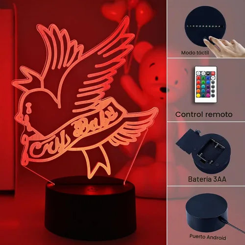 Vista 2 de Luz nocturna 3D Rapero Lil Peep LED para decoración del hogar, regalo para fanáticos, luz de decoración de dormitorio, sensor LED que cambia