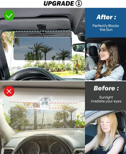 Vista 2 de JOYTUTUS Extensor de visera solar para automóvil, visera solar polarizada antirreflejos universal fácil de instalar, extensión de visera UV400