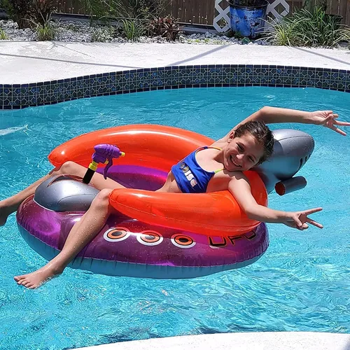 Vista 6 de Swimline ORIGINAL Flotador inflable de OVNI en forma de nave espacial para piscina con láser de flujo constante y pistola de agua para niños