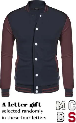 Vista 4 de COOFANDY - Chaqueta universitaria, estilo aviador para hombre, hecha de algodón, casual y ajustada