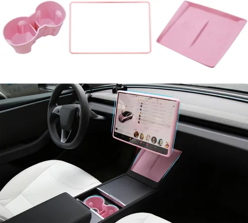 Vista 14 de TOPABYTE - Consola central para accesorios Tesla Modelo Y Modelo 3, 3 unidades, color negro Cup Holder Insert, Screen Edge Protector Frame