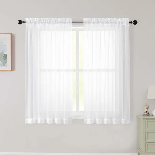 Vista 222 de 2 paneles de cortinas traslúcidas blancas para dormitorio, sala de estar, 96 pulgadas de largo, modernas, suaves, ligeras, con bolsillo para barra