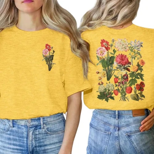 Vista 2 de Camiseta de verano para mujer, talla grande, con diente de león, manga corta, cuello redondo, holgada, casual