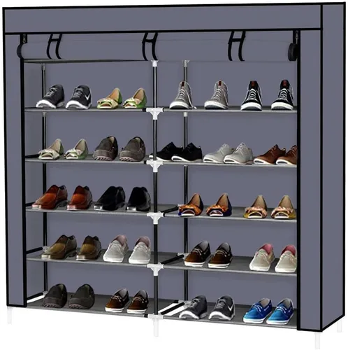 Vista 10 de BNSPLY Zapatero de tela no tejida de 10 niveles, estante grande para zapatos con cubierta a prueba de polvo, 2 bolsillos laterales organizador