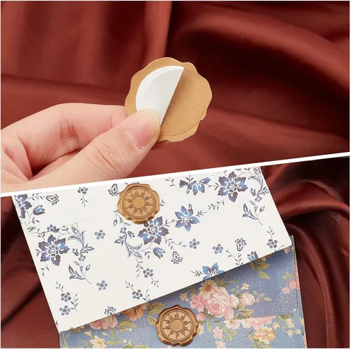 Vista 4 de CRASPIRE 60 calcomanías adhesivas para sellar cera solar, autoadhesivas, doradas, vintage, sellado, para bodas, tarjetas de invitación de fiesta