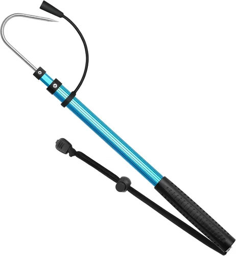 Vista 9 de SANLIKE Telescopic Fishing Gaff Aluminum Pole with Nonslip Rubber Handle Stainless Steel M8 Screw Hook Azul