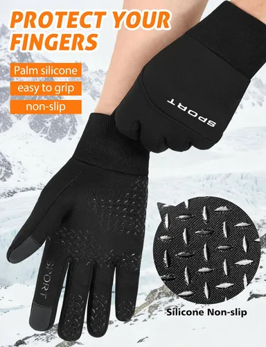 Vista 4 de AURUZA Guantes de invierno para hombres, guantes de ciclismo resistentes al viento para clima frío para hombres, guantes de correr al aire libre