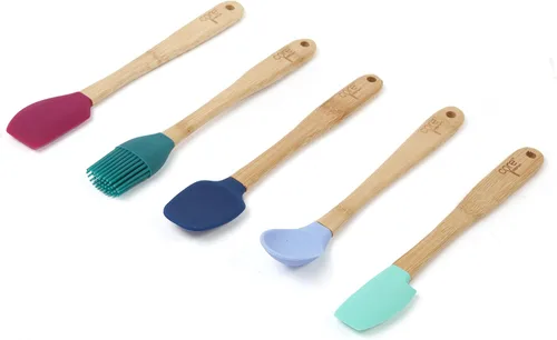 Vista 5 de Core Kitchen 8.25" 5pc Silicona Mini Utensilio Set Con Mangos De Bambú - Creta Multicolor Crete