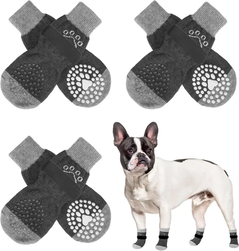 Vista 64 de SCENEREAL 6 piezas de calcetines antideslizantes para perros para prevenir lamido de patas para pavimento caliente/frío, calcetines de agarre