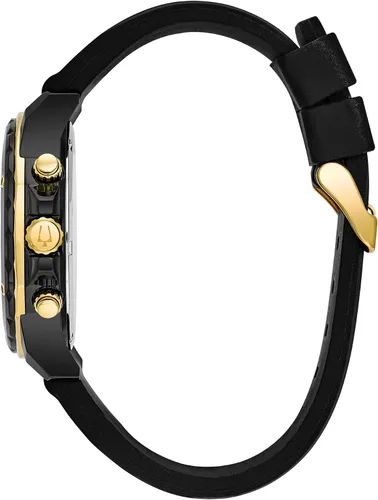 Vista 2 de Bulova Men's Marine Star Series A 6-Hand Chronograph Quartz Black Strap Watch, 100M IP negro/tono dorado