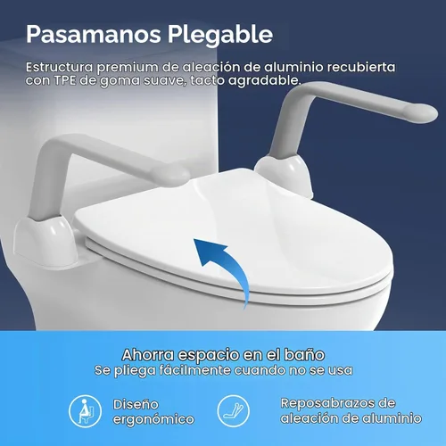 Vista 2 de Riel de seguridad plegable para inodoro para personas mayores, riel de Mango Tpe