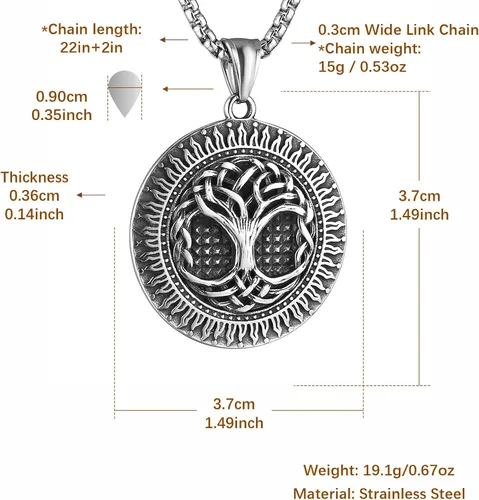 Vista 5 de HZMAN Norse Viking Tree of Life Necklace for Men Women Retro Stainless Steel Yggdrasil Pendant Amulet Jewelry Gift for Men Women