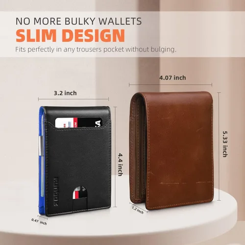 Vista 57 de RUNBOX - Carteras delgadas para hombre, cartera de piel con pinza para el dinero, cartera de bolsillo frontal con bloqueo RFID, tarjetero