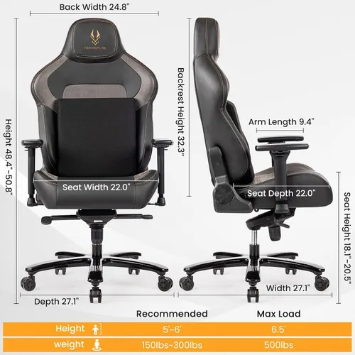 Vista 2 de Silla de juegos grande y alta de 440 libras, silla de juegos con base de metal, espuma viscoelástica lumbar, reposabrazos ajustable 4D, silla