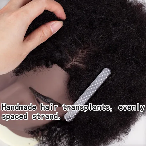 Vista 6 de Cabeza de maniquí afro macho de 6 pulgadas, 100% cabello humano, cabello rizado, tipo 4A, para trenzar, peluquería, cabeza de entrenamiento