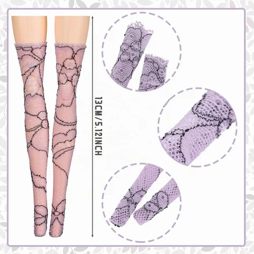 Vista 2 de Sotiff - 10 pares de medias de encaje para muñeca para ropa de muñeca Calcetines largos hechos a mano con patrones huecos de encaje, accesorios