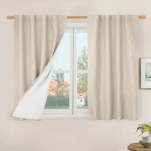 Vista 36 de LAMIT Cortinas opacas cortas de lino de 30 pulgadas para ventanas de cocina sobre el fregadero, cortinas de café texturizadas de lino marfil