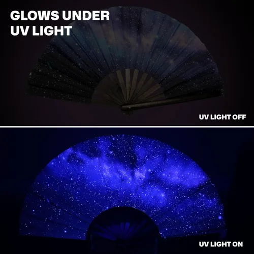 Vista 5 de SoJourner Bags Rave Fan Ventilador plegable grande Ventilador de mano Clack para raves, Halloween, Burlesque, trajes de arcoíris para mujeres