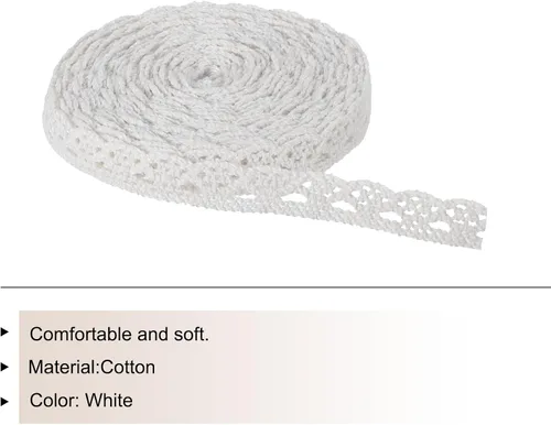 Vista 3 de MECCANIXITY Cinta de encaje de algodón de 10 yardas de 0.39 pulgadas para manualidades, envoltorios de regalo, diademas, boda, blanco, estilo 1