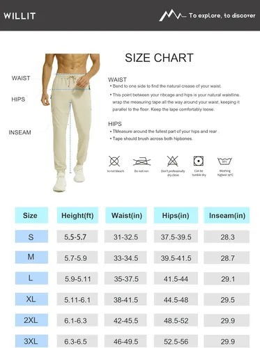 Vista 7 de Willit Pantalones deportivos de senderismo para hombre, ligeros, de secado rápido, con bolsillos con cremallera