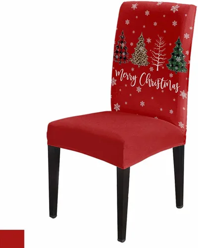 Vista 11 de YOKOU Juego de 4 fundas elásticas para sillas de comedor, diseño de copos de nieve, estrellas, fondo rojo, invierno, fundas protectoras extraíbles