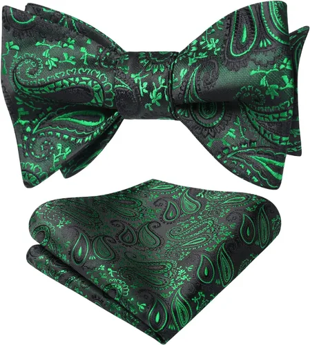 Vista 20 de HISDERN Pajaritas para hombre, corbatín de cachemira para hombre, corbata de lazo y bolsillo cuadrado, juego formal de esmoquin para boda