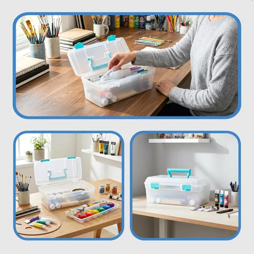 Vista 8 de ArtBin 6937AG Essentials contenedor con bandeja extraíble, organizador portátil de arte y manualidades con asa y bandeja, transparente/aguamarina