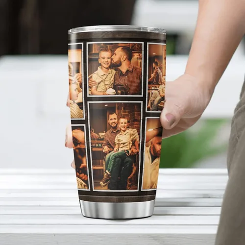 Vista 5 de CUBICER Vasos de café personalizados, taza de viaje de peluquero para papá, papá, abuelo, hombres, taza de acero inoxidable, fotos personalizadas