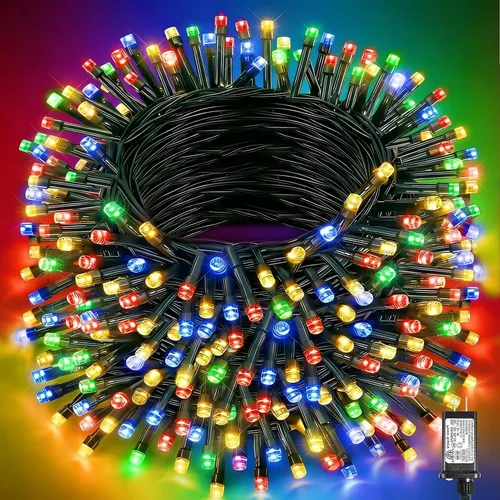 Vista 51 de Tira de luces LED de Navidad de 40 pies para exteriores, luces rojas y blancas de Navidad impermeables, 8 modos y temporizador, luces de árbol
