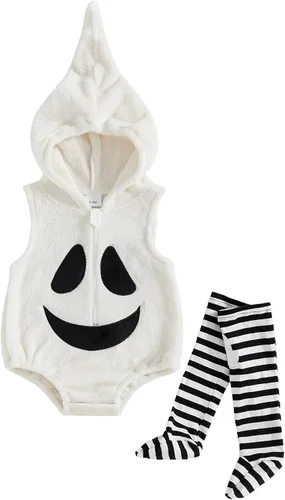 Vista 27 de Disfraz de Halloween para bebé, niño, niña, con capucha, sin mangas, overol con leggings, disfraz de Halloween Disfraz de pato verde