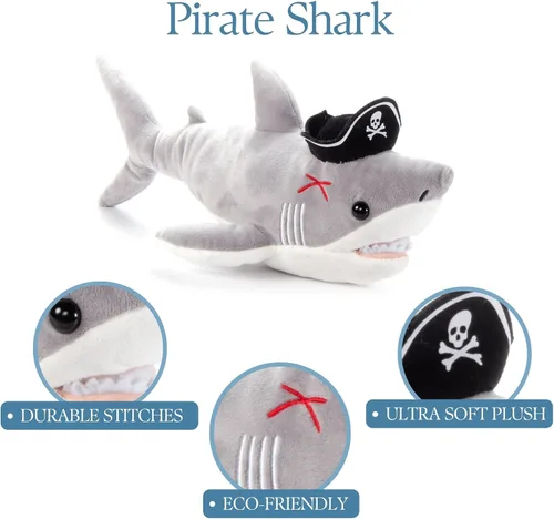 Vista 2 de The Petting Zoo Peluche de tiburón, regalos para niños, animales pirata, juguete de peluche de tiburón pirata, 17 pulgadas