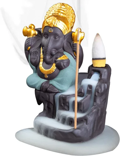 Vista 5 de Mini estatua de Ganesha, estatua de Ganapati Ganesh en soportes de incienso, ídolo de Ganpati, estatua de Ganesha, figura de Ganesha, Dios elefante