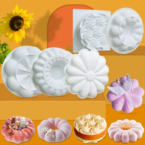 Vista 3 de Molde de silicona para pastel de mousse francés de una sola flor, crisantemo, girasol, dona, pastel, barra de jabón de glicerina, molde de silicona