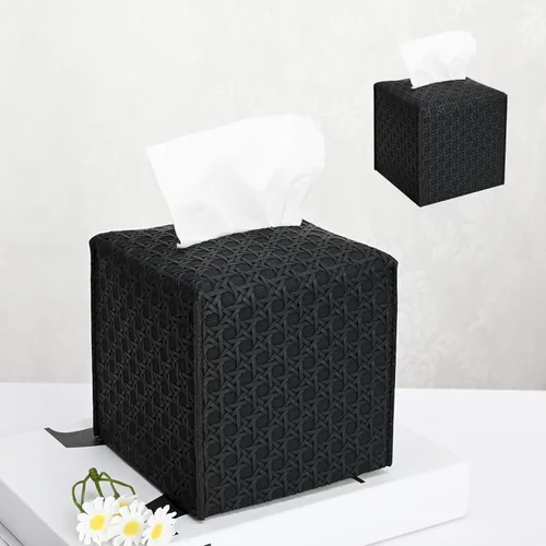 Vista 36 de HOMOTEK Paquete de 2 fundas para caja de pañuelos, soporte cuadrado de piel sintética, organizador de papel decorativo para baño, mesitas de noche