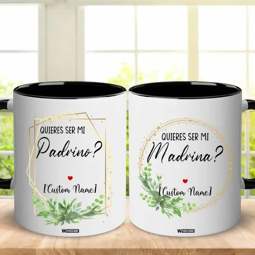 Vista 3 de WHIDOBE Tazas de café Padrino Madrina personalizadas, regalos Padrinos De Bautizo, Quieres Ser Mi Madrina, Quieren Ser Mis Padrinos De Bautizo, Set