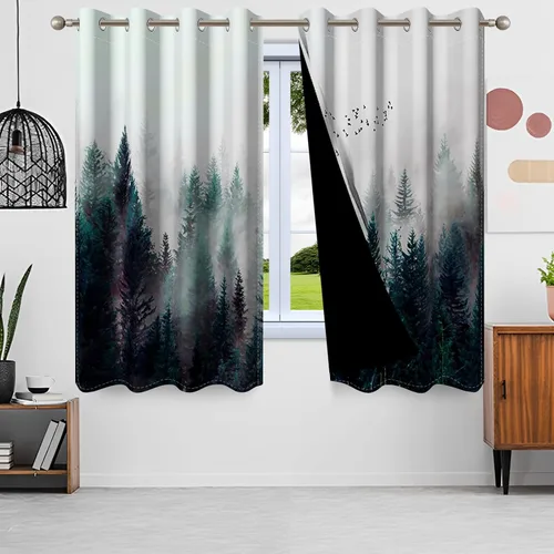 Vista 9 de Cortinas opacas de cascada, impresión 3D, vista de ventana de paisaje natural, cortinas para sala de estar, panel de cortina de río con ojales