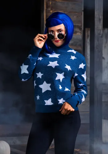 Vista 3 de Disfraz de Suéter Azul con Estrellas para Adulto de Coraline Multicolor