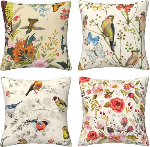 Vista 12 de Juego de 4 fundas de almohada de flamencos tropicales y flores rosadas, 18 x 18 pulgadas, diseño de peonías florales de mariposa, fundas de almohada
