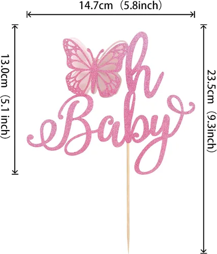 Vista 2 de Rsstarxi 1 paquete de decoración de pastel de mariposa Oh Baby con purpurina para baby shower, decoración de pastel de mariposa para revelación