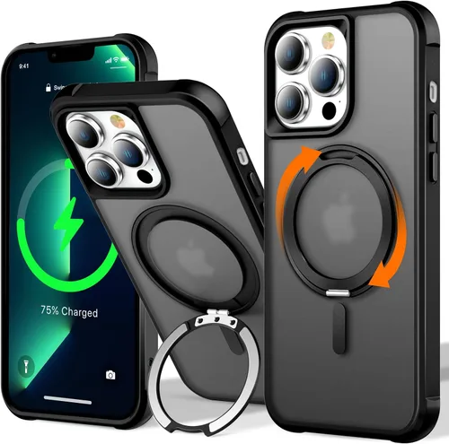 Vista 37 de UMIONE - Funda con diseño de anillo magnético giratorio de 360° para iPhone 11, soporte de bucle invisible integrado, compatible con Magsafe, funda