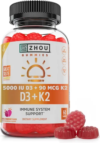 Vista 8 de Zhou D3+K2 - Suplemento de vitamina D3 K2 para mujeres y hombres, suplementos de apoyo inmunológico Vit D3 y K2, fórmula vegetariana pura con 5000