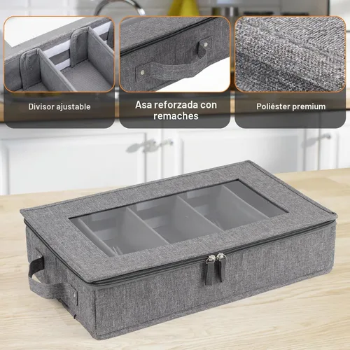 Vista 3 de Estuche de almacenamiento de utensilios de cubiertos, caja de almacenamiento de cubiertos con divisores ajustables, soporte de almacenamiento