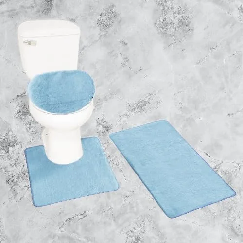 Vista 20 de Juego de 3 alfombras de baño de felpilla antideslizantes, tamaño mediano, alfombra para contraparte y tapa de inodoro #6 (azul aguamarina)