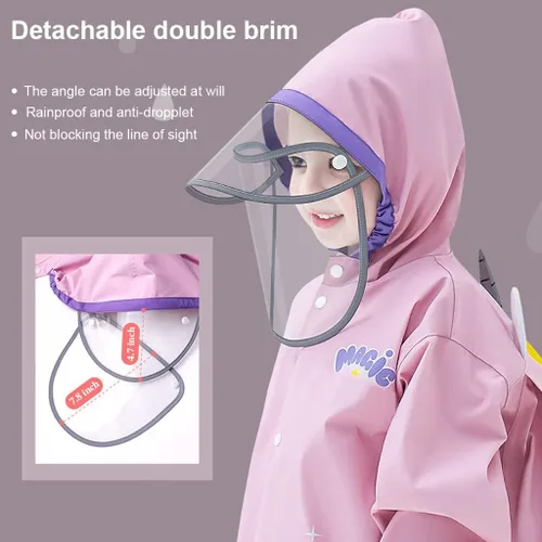 Vista 2 de Chubasquero para niños y niñas, poncho de lluvia con capucha, impermeable, impermeable, reutilizable, para lluvia de 4 a 18 años