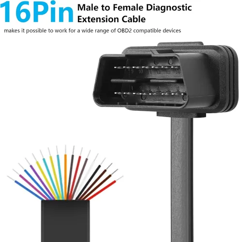 Vista 7 de CERRXIAN 2FT 0.6M OBDII OBD2 ángulo recto 16 Pin macho a hembra Extensión Cable plano, OBDII Herramienta de escaneo de diagnóstico Extensor Cable